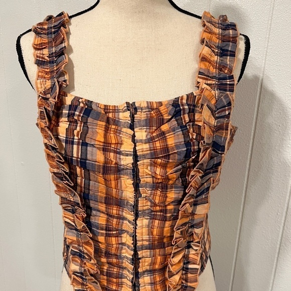 3/$25 Sale 🎈NWOT Verb (Anthro) Ruffled Plaid Tank in Orange - Picture 2 of 12